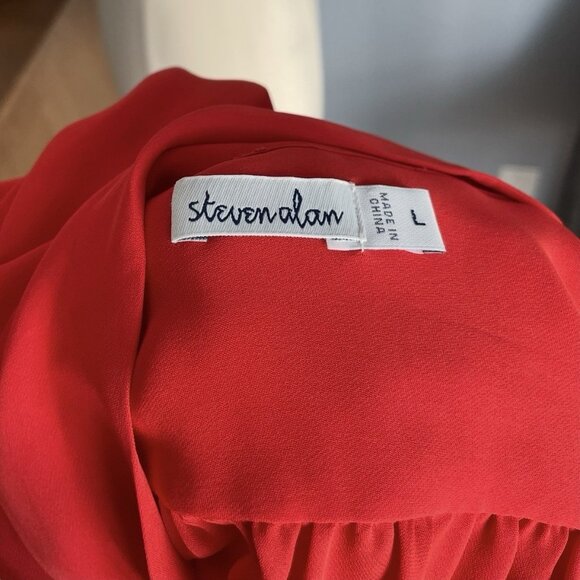 Steven Alan Silk Button Front Blouse Neck-Tie Bow Red Size L - Picture 7 of 8